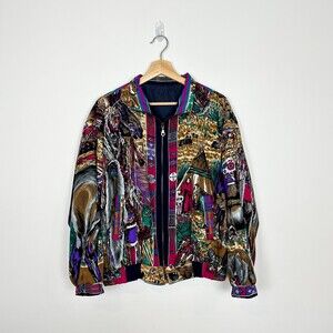 Vintage 80s Bomber Multicolor Full Zip Jacket Native American Print Small/Medium